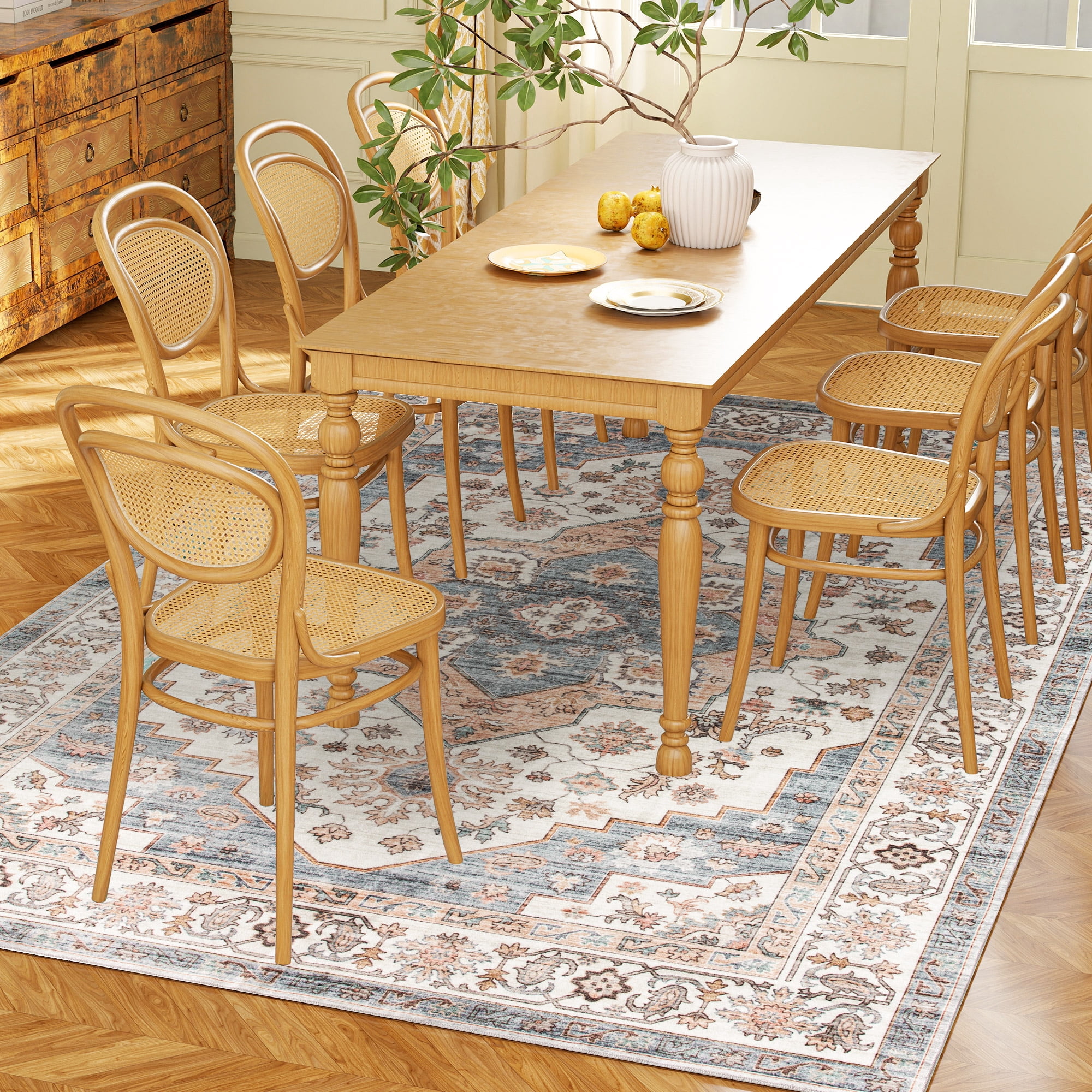 4' x 6' Area Rug, Vintage Pattern Rug with Anti-Slip TPR Backing, Soft Floor Carpet for High Traffic Living Room, Easy to Clean