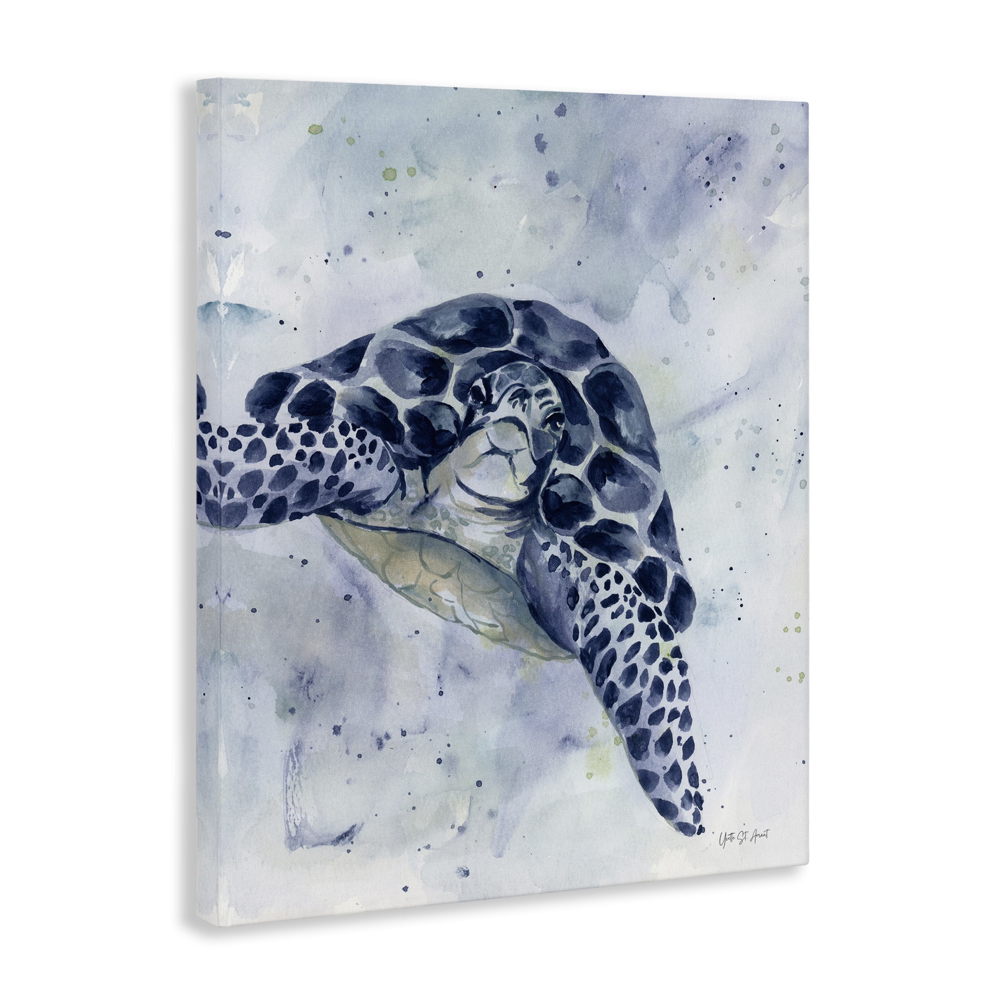 Stupell Industries Swimming Blue Turtle Animals & Insects Painting Gallery Wrapped Canvas Art Print Wall Art, 16 x 20