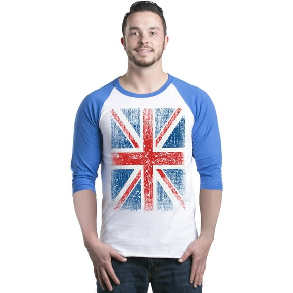 Shop4Ever Men's Union Jack British Flag UK Raglan Baseball Shirt Medium White/Blue
