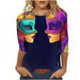 thumbnail image 1 of RKSTN Mardi Gras 3/4 Length Sleeve Womens Tops Oversized Crewneck Carnival Mask Print 3/4 Sleeve T Shirt Womens Casual Round Neck Tuesday Carnival Party Short Sleeve Tee Shirt Spring Summer Clothes, 1 of 6