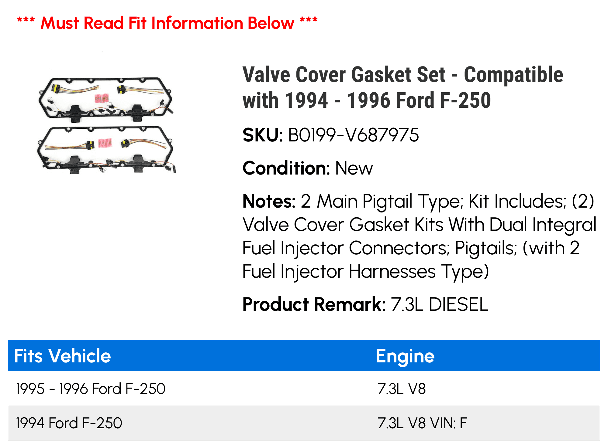 Valve Cover Gasket Set Compatible with 1994 1996 Ford F-250 1995 
