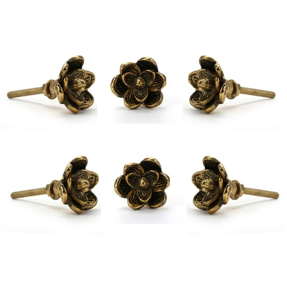 Set of 6 Gold Brown Flower Metal Cabinet Knobs by Perilla Home