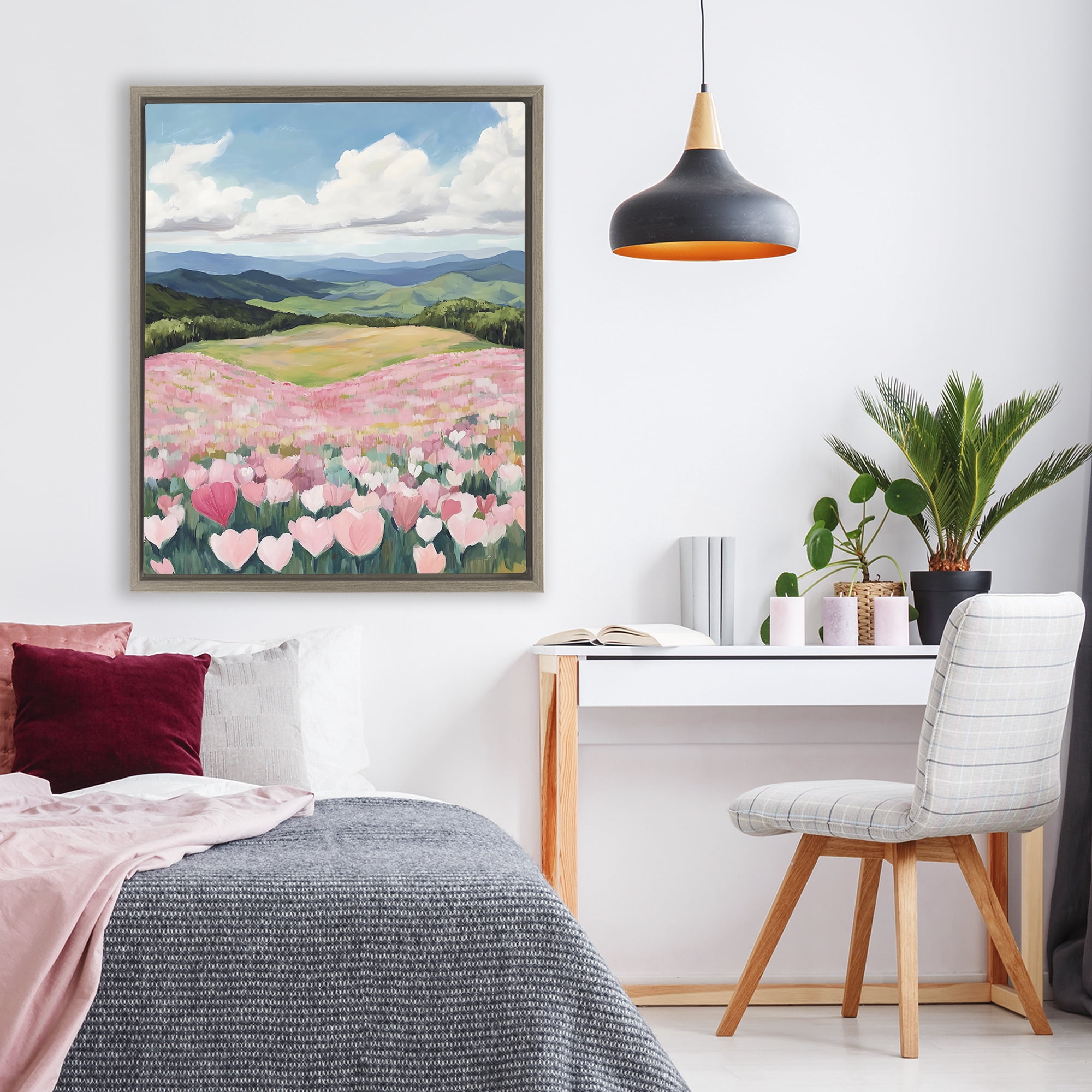 Stupell Industries Blush Pink Poppy Field Brown Framed Floater Canvas Wall Art, design by The Prints Vibe