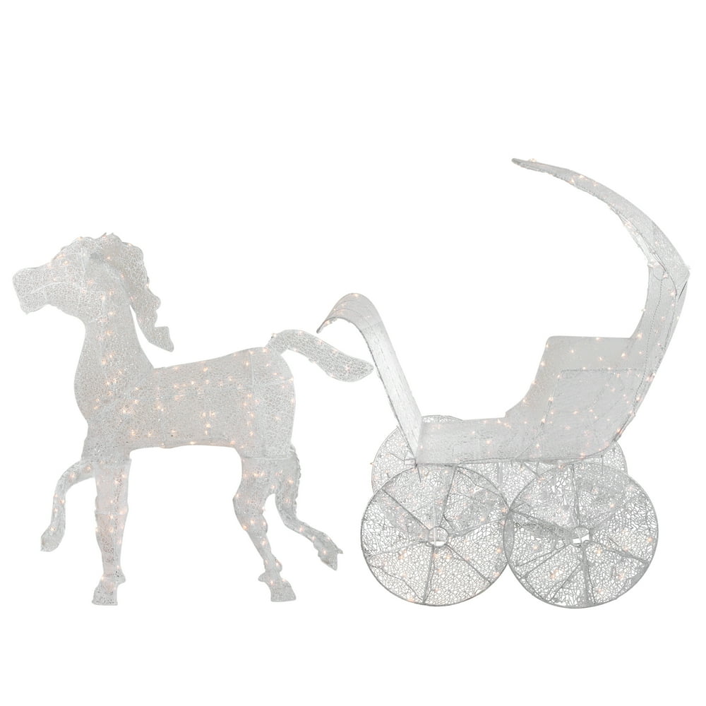57" PreLit White 3D Horse and Carriage Christmas Yard Decor Walmart