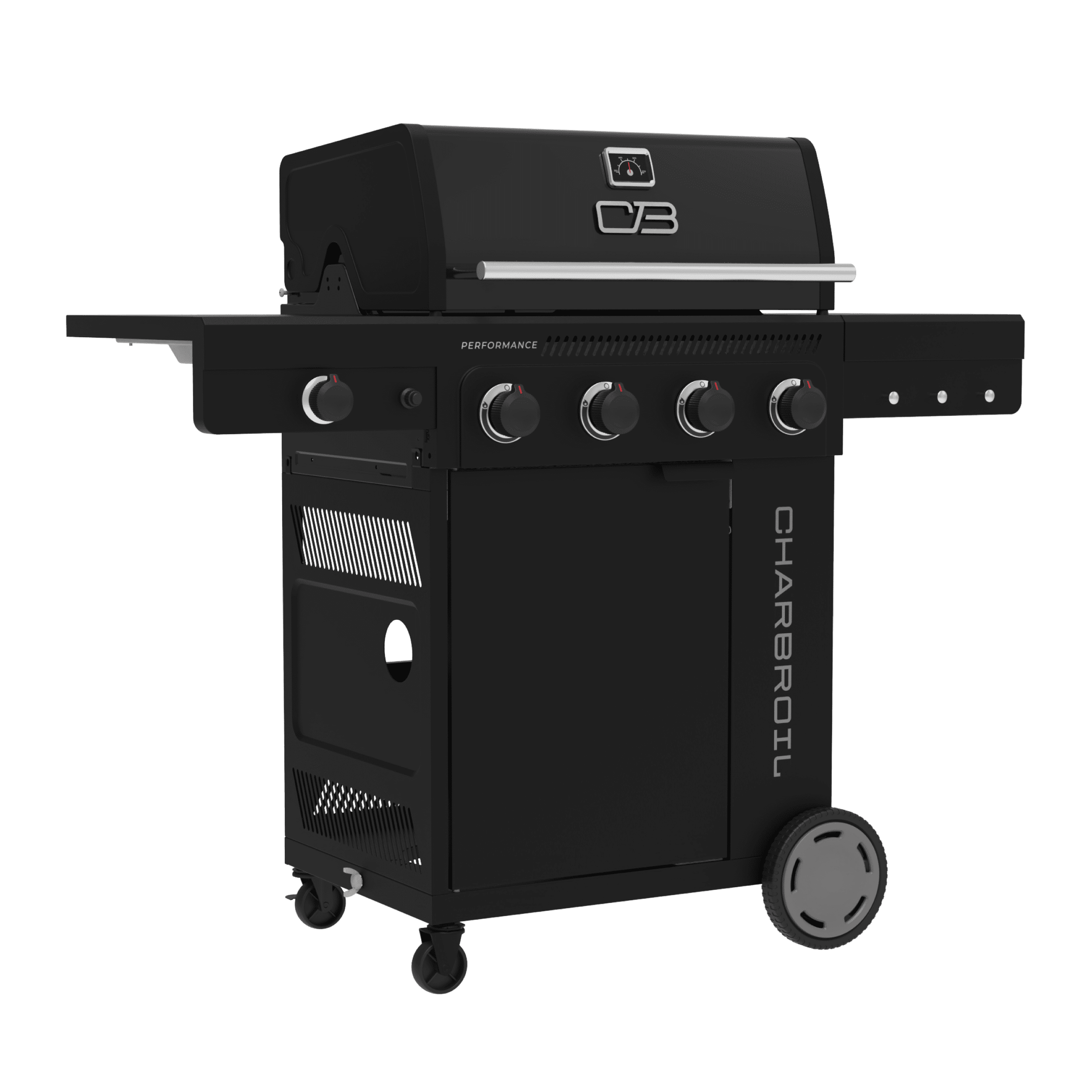 Charbroil® Performance Series™ FlavorMax™ 4 Burner Gas Grill Cabinet with Side Burner, Black Stainless