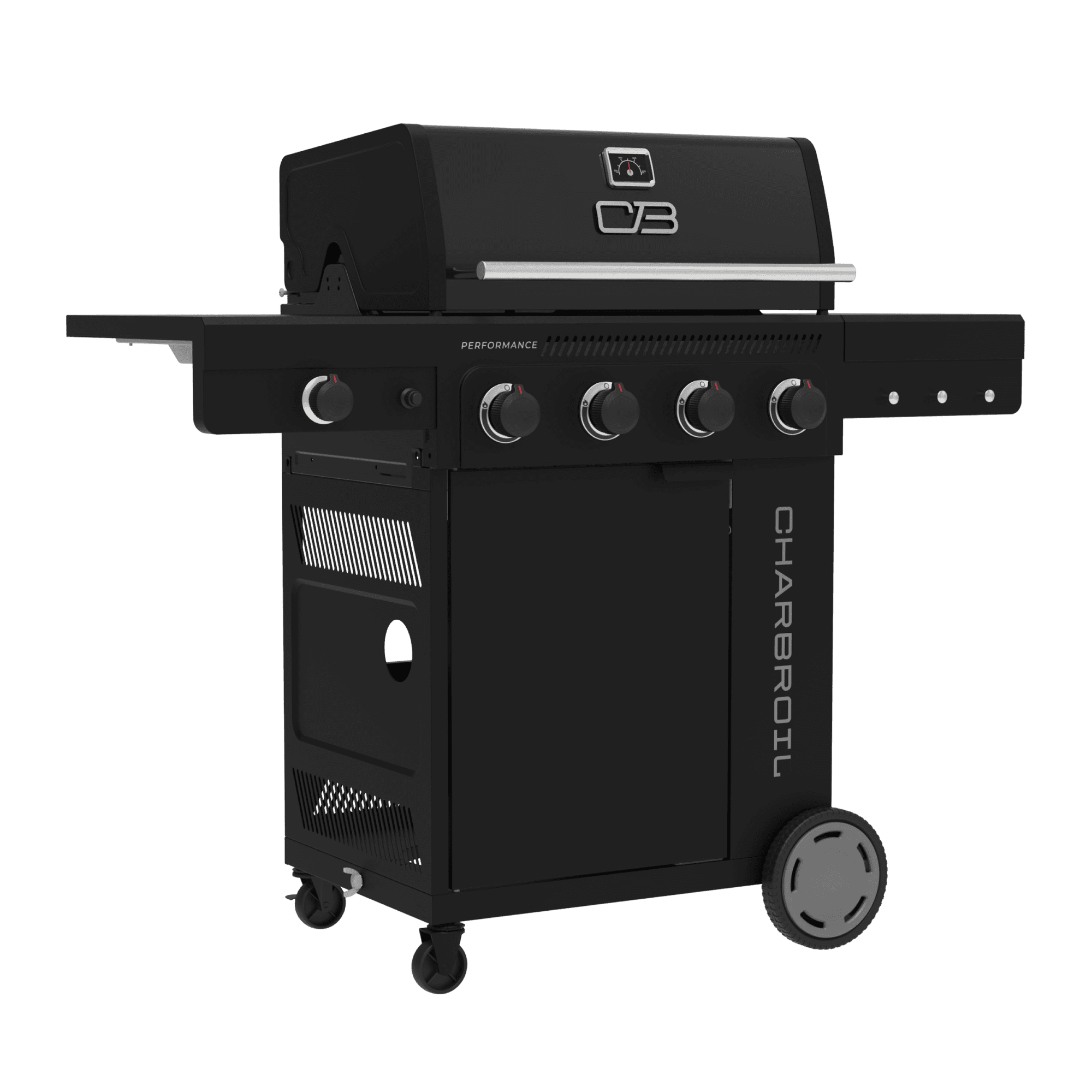 Charbroil® Performance Series™ FlavorMax™ 4 Burner Gas Grill Cabinet with Side Burner, Black Stainless