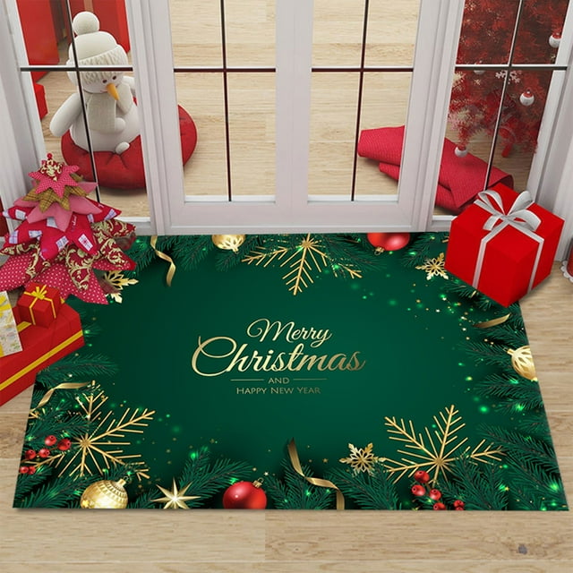 Christmas Bath Mat Non Slip Shower Rug | Absorbent Floor Mat for Bathroom | Festive Decorative Bathroom Rug for Home Bedroom Entryway