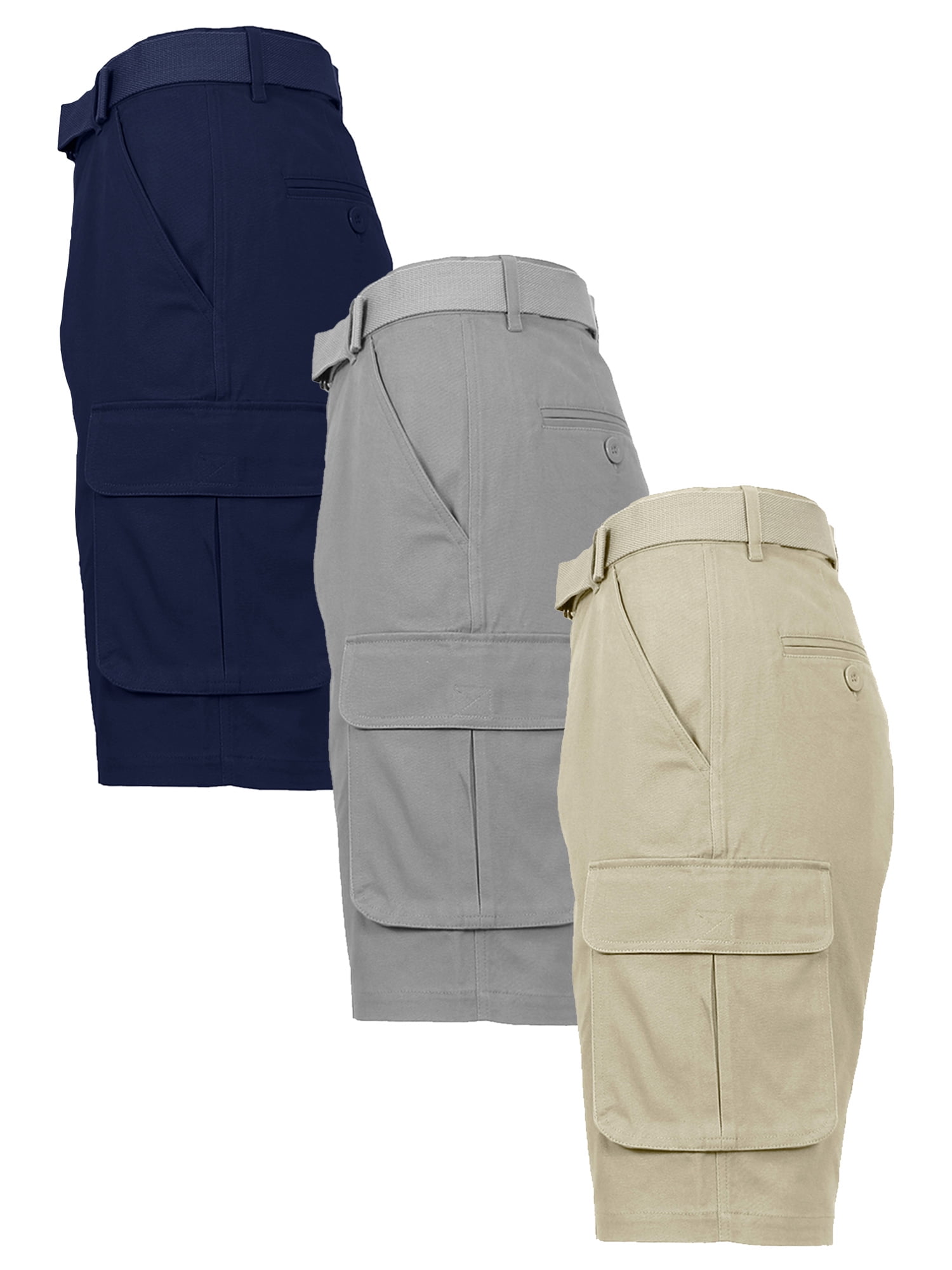 Men's Cotton Flex Stretch Cargo Shorts With Belt (3-Pack)