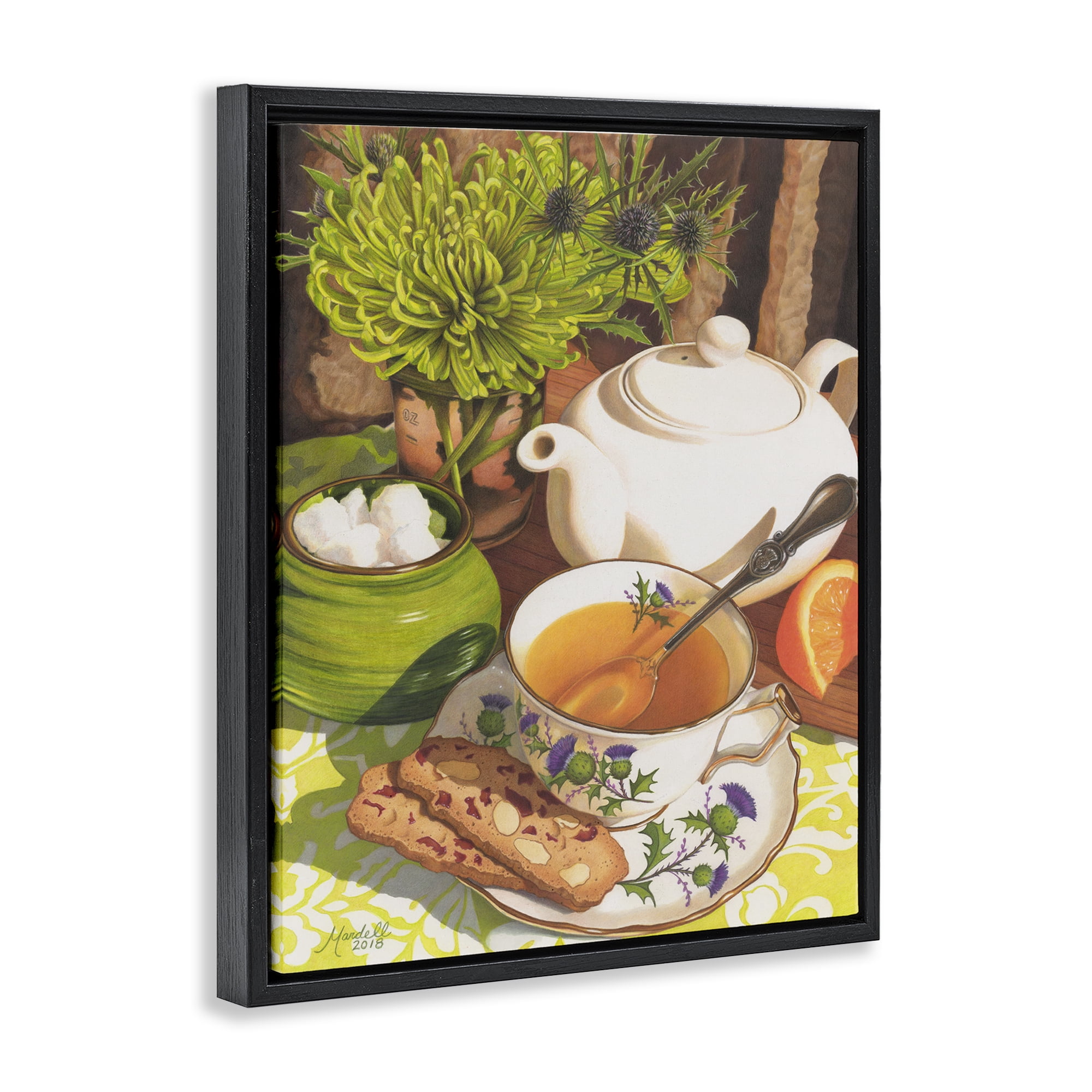 Stupell Industries Tea & Biscuits Scene Food & Beverage Painting Black Floater Framed Art Print Wall Art, 17 x 21