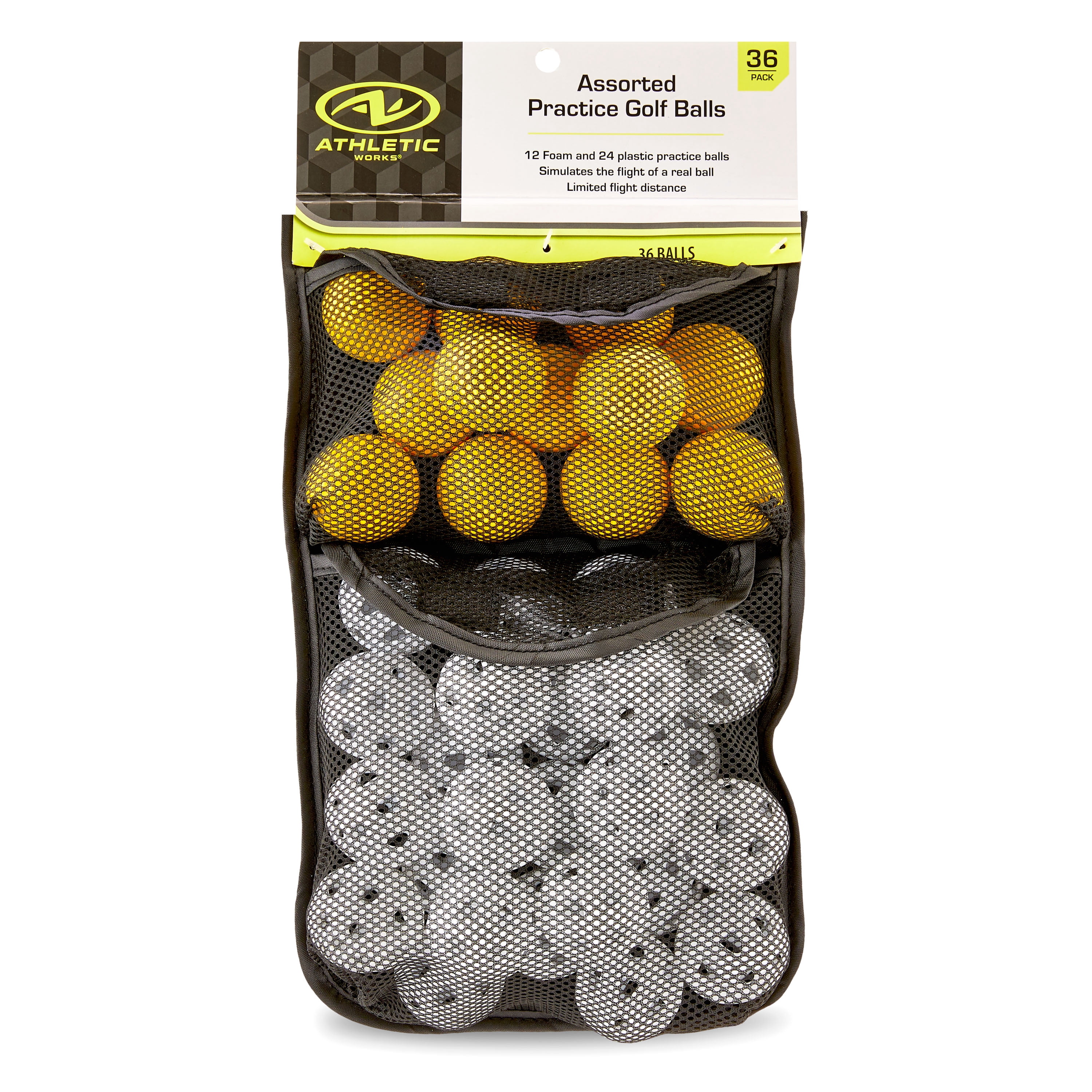 (4 pack) Athletic Works Assorted Yellow Foam and White Plastic Practice Golf Balls