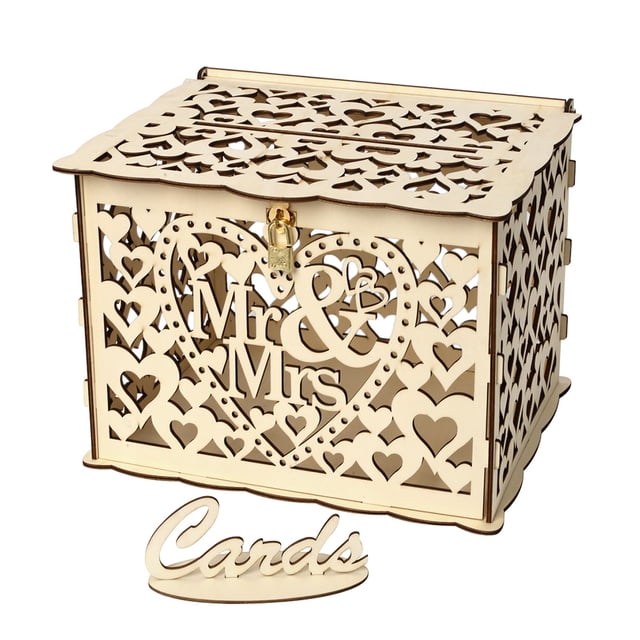 Caja de tarjeta de boda con cerradura Caja de regalo de madera rústica Portatarjetas para recepción de aniversario de boda Fiesta de bienvenida al bebé brillar Electrónica