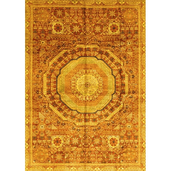 Ahgly Company Machine Washable Indoor Rectangle Abstract Yellow Modern Area Rugs, 5' x 8'