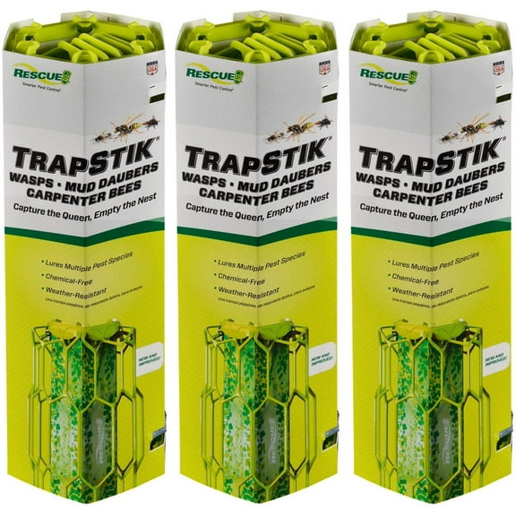 RESCUE! Outdoor TrapStik for Wasps, Mud Daubers, and Carpenter Bees Trap, 3 Count