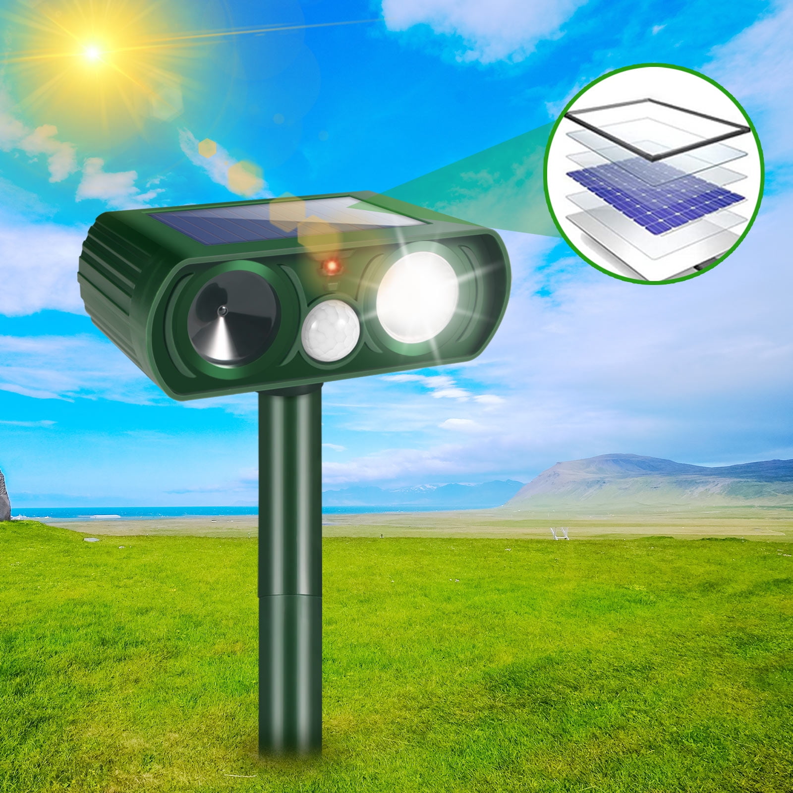 Onemayship 2Pack Upgraded Solar Animal Repellent - Waterproof Outdoor Ultrasonic Pest Deterrent Device to Keep Deer, Cat, Dog, Raccoon