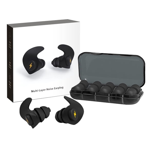 Ear Plugs, Ear Plugs for Sleeping Noise Cancelling, 6 Pairs 39dB NRR Super Soft Silicone Earplugs, Reusable & Washable Sound Insulation for Sleep, Flying, Work, Study, Snoring, Concerts (Black)