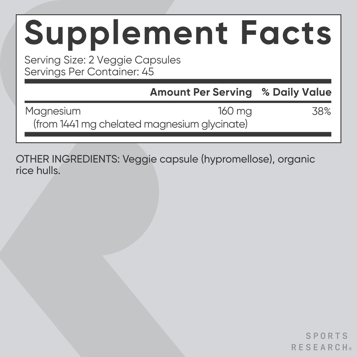 Sports Research® High Absorption Magnesium Glycinate 160mg Relaxation Muscle Nerve Support (90 Veggie Capsules)