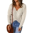 thumbnail image 1 of Asyoly Women Sexy Cross Wrap Sweaters V Neck Long Sleeve Solid Color Asymmetric Hem Backless Knitted Pullover Elegant Jumper Tops, 1 of 6