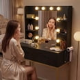 thumbnail image 5 of Treevan Black & Gold Makeup Vanity Desk with Hollywood LED Mirror, Charging Station, 3 Color Dimmable Lights for Bedroom, 5 of 8