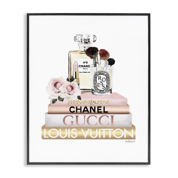 Stupell Industries Art Deco Glam Cosmetics on Fashion Books Black Framed Giclee Art, 11 x 14, by Amanda Greenwood