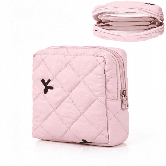GASTROPOD Portable Period Bags for Teen Girls for School,Sanitary Napkin Storage Bag Cute Bow Quilted Tie Period Bag Reusable Menstrual Pad Bags with Zipper Tampon Storage Pouch First Gifts for Women