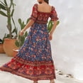 thumbnail image 7 of up to 60% off Gifts Usmixi Formal Dresses for Women Short Sleeve Square Neck Western Print Summer Maxi Dresses Puff Sleeve Ruffle Swing Vintage Beach Bohemian Dress Blue S Up to 65% off, 7 of 7