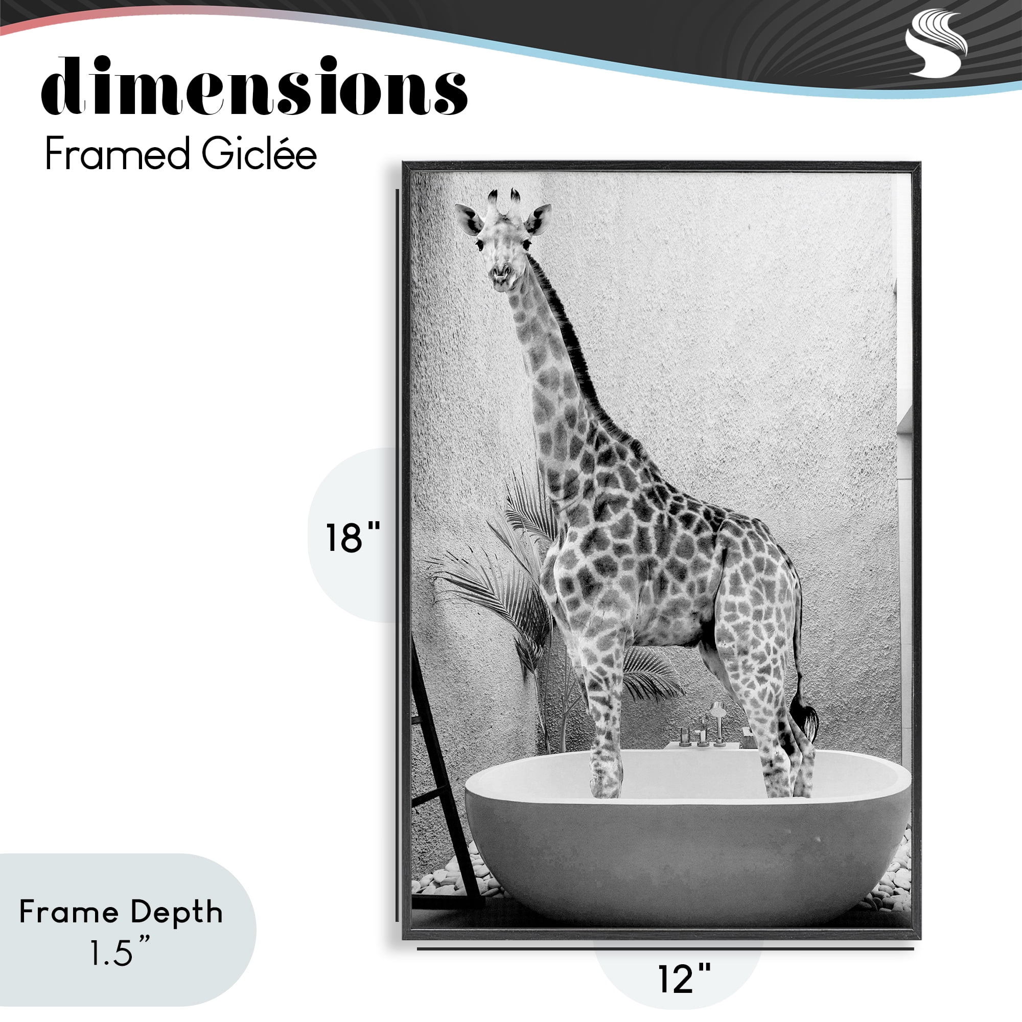 Stupell Industries Safari Bath Standing Tall Black Framed Giclee Art, design by SD Graphics Studio