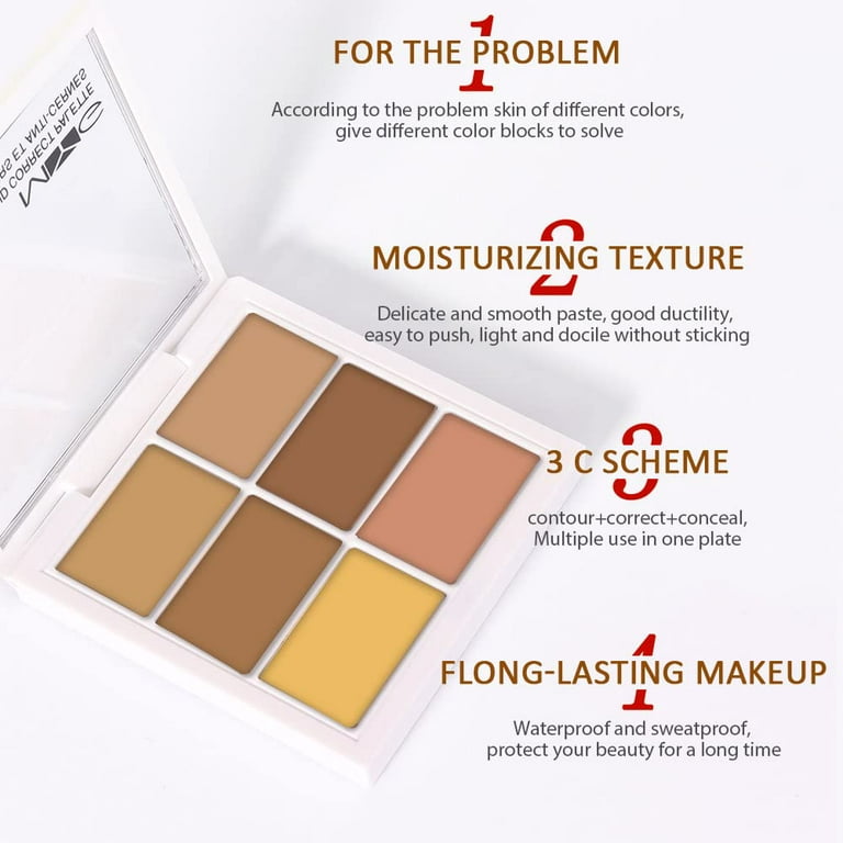 6 Color Cream Contour Powder Concealer Makeup Palette Kit Eyeshadow for  Mature Skin Peach Dark Color Corrector Full Face Professional Color  Correcting