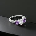 thumbnail image 5 of Gem Stone King 10K White Gold Lab Grown Diamond and Purple Amethyst 3 Stone Engagement Ring for Women | 1.73 Cttw | Center Diamond Oval 1 Ct | DEF Color | VVS-VS Clarity | Size 7, 5 of 5