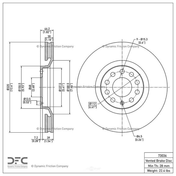 Dynamic 600-73036 DFC Brake Rotor Fits select: 2000-2009 AUDI A4, 2000-2002 AUDI S4