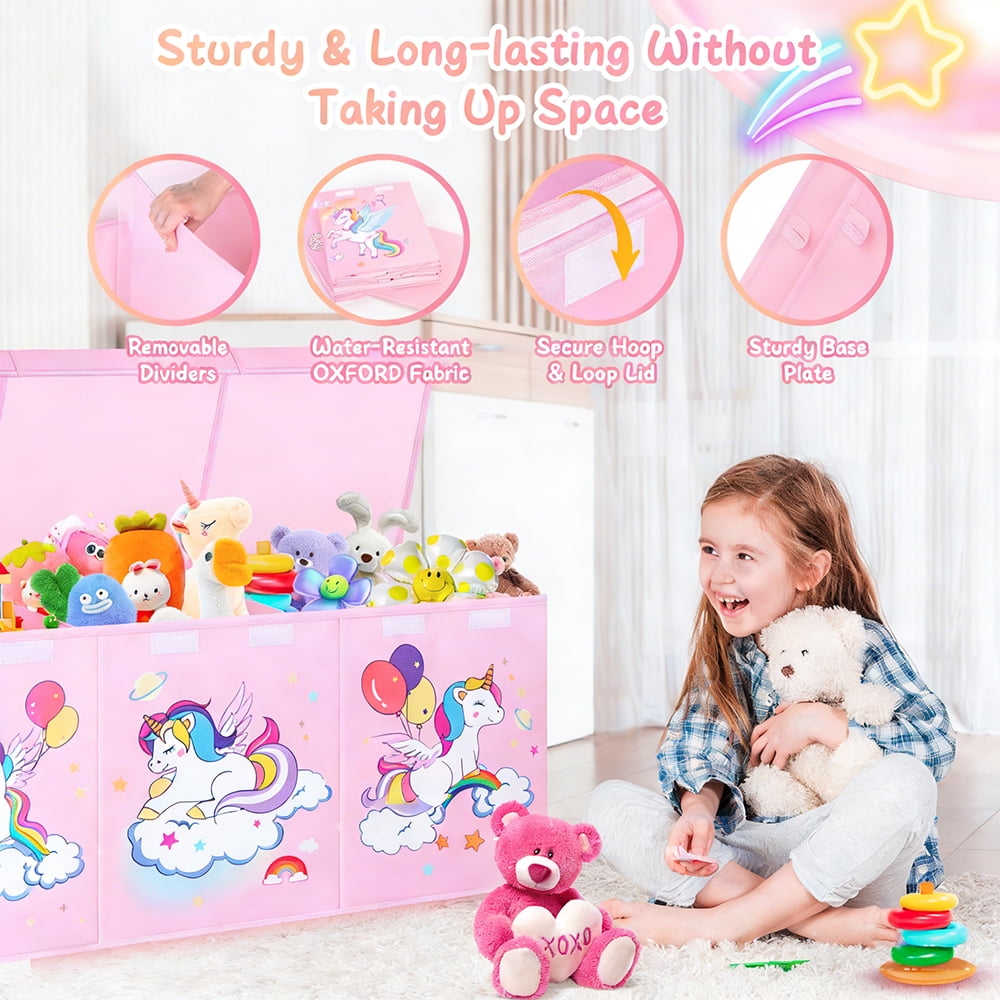 Pink covered large toy box -38.5-inch foldable storage box for children, foldable toy box for game rooms, daycare centers, wardrobes - multifunctional box for books and clothing