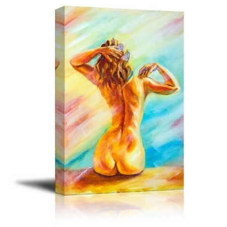 Canvas Prints Wall Art - Beautiful Naked Woman Sitting/Portrait of a Woman's Back in Oil Painting Style- 12