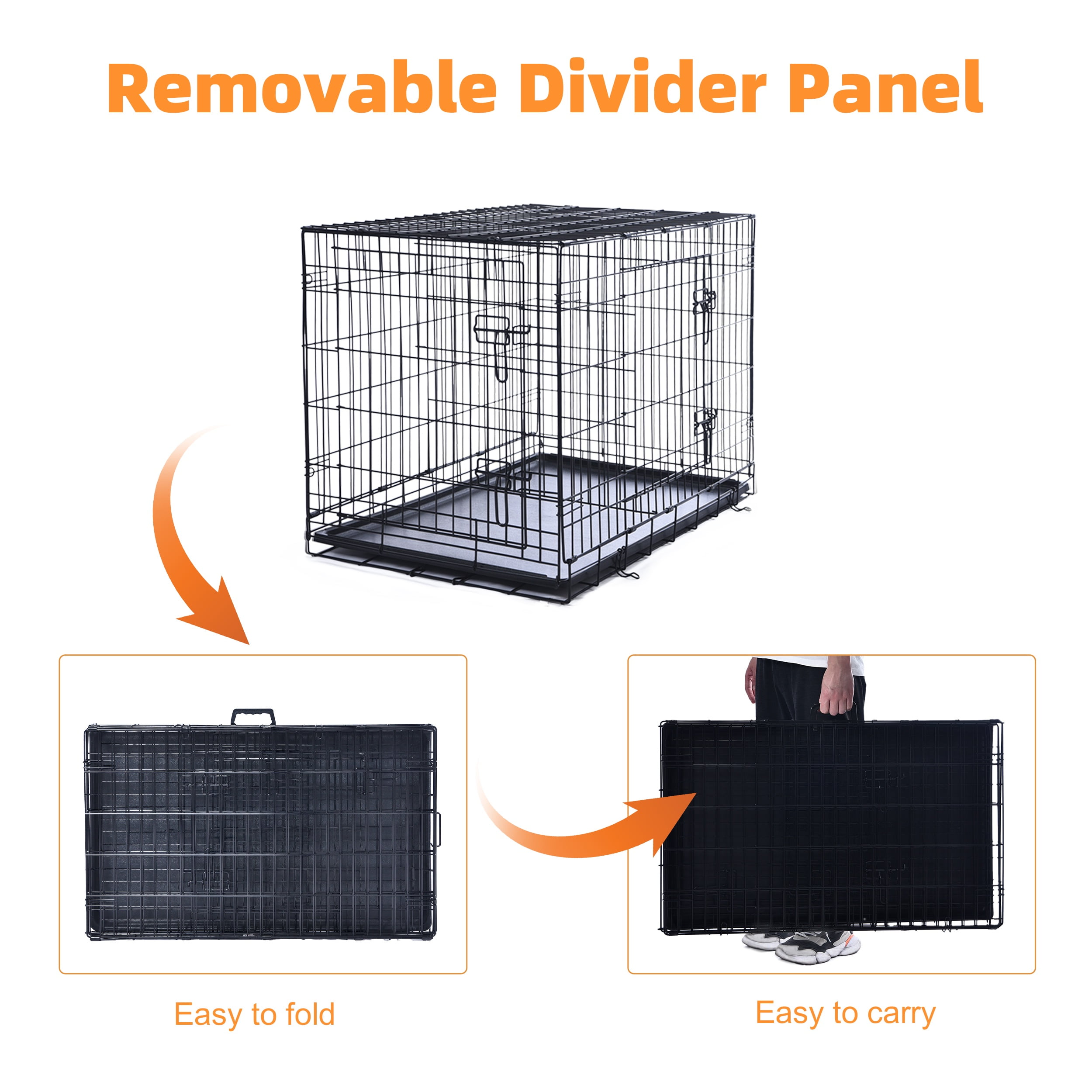 Max & Marlow Double-Door Dog Crate, Foldable Metal Wire Kennel, Portable, Tray and Divider Included, 24" x 17.5" x 20"