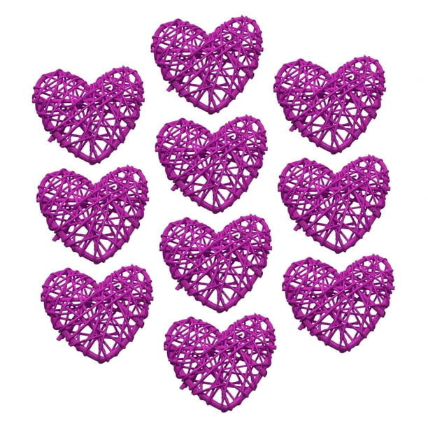 10 bolas de mimbre con forma de corazón para colgar en el árbol de Navidad. Púrpura
