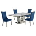 thumbnail image 1 of White Marble 5pc Dining Set with Silver Stainless Steel and 4 Chairs, 1 of 4