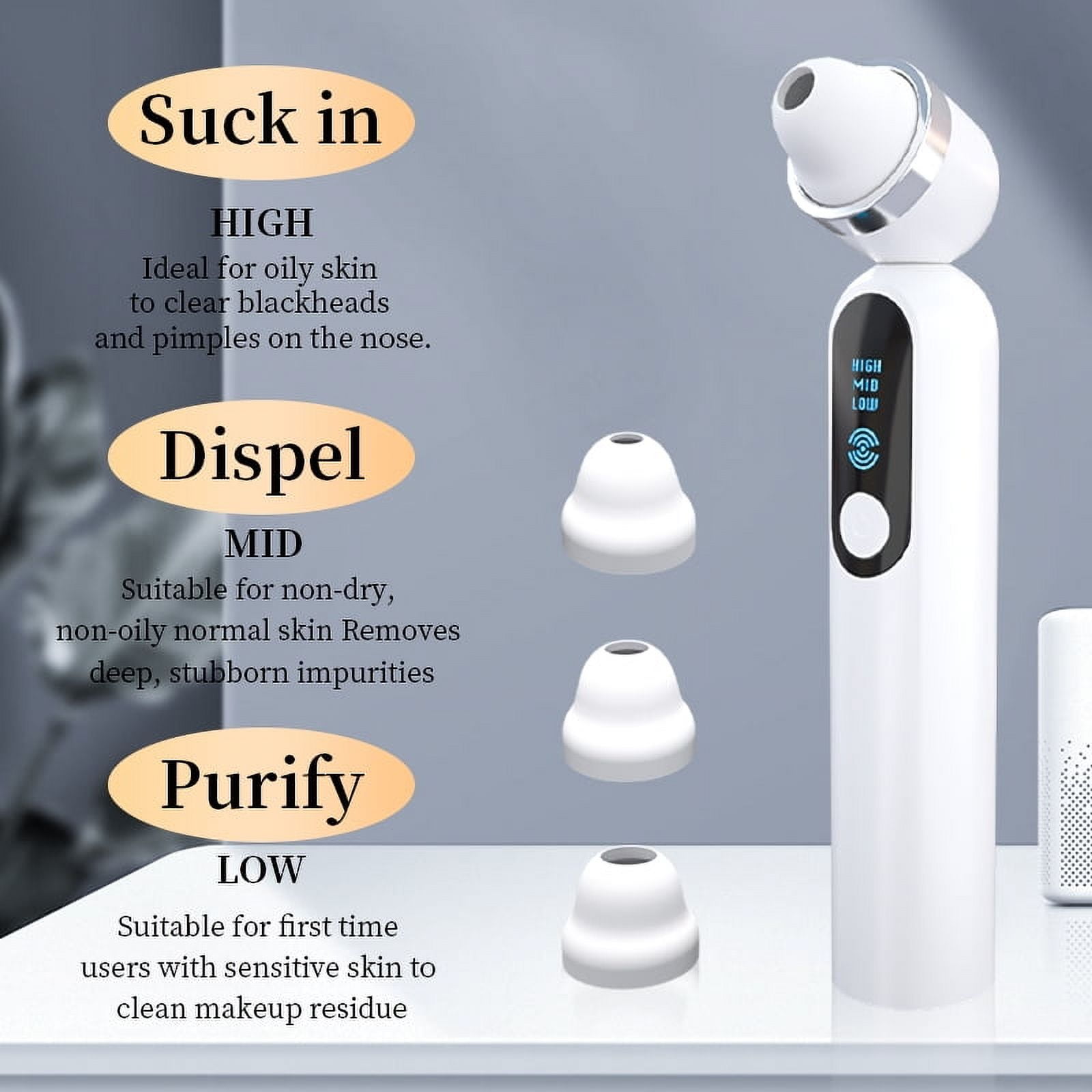 Visible Electric Blackhead Extractor Blackhead Removal Appliance 3 Replaceable Heads
