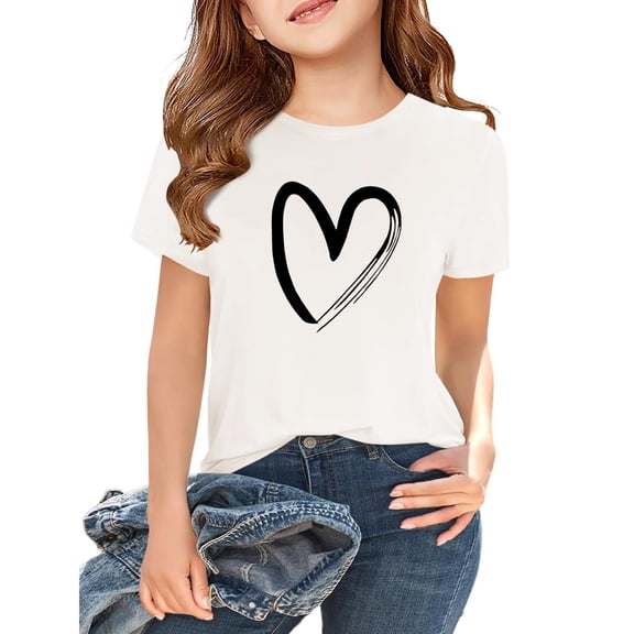 Inglocry Girls Short Sleeve T Shirts Kids Summer Tops Crewneck Basic Graphic Tees Cute Tops For Teens 5-14 Years White 2-3Y