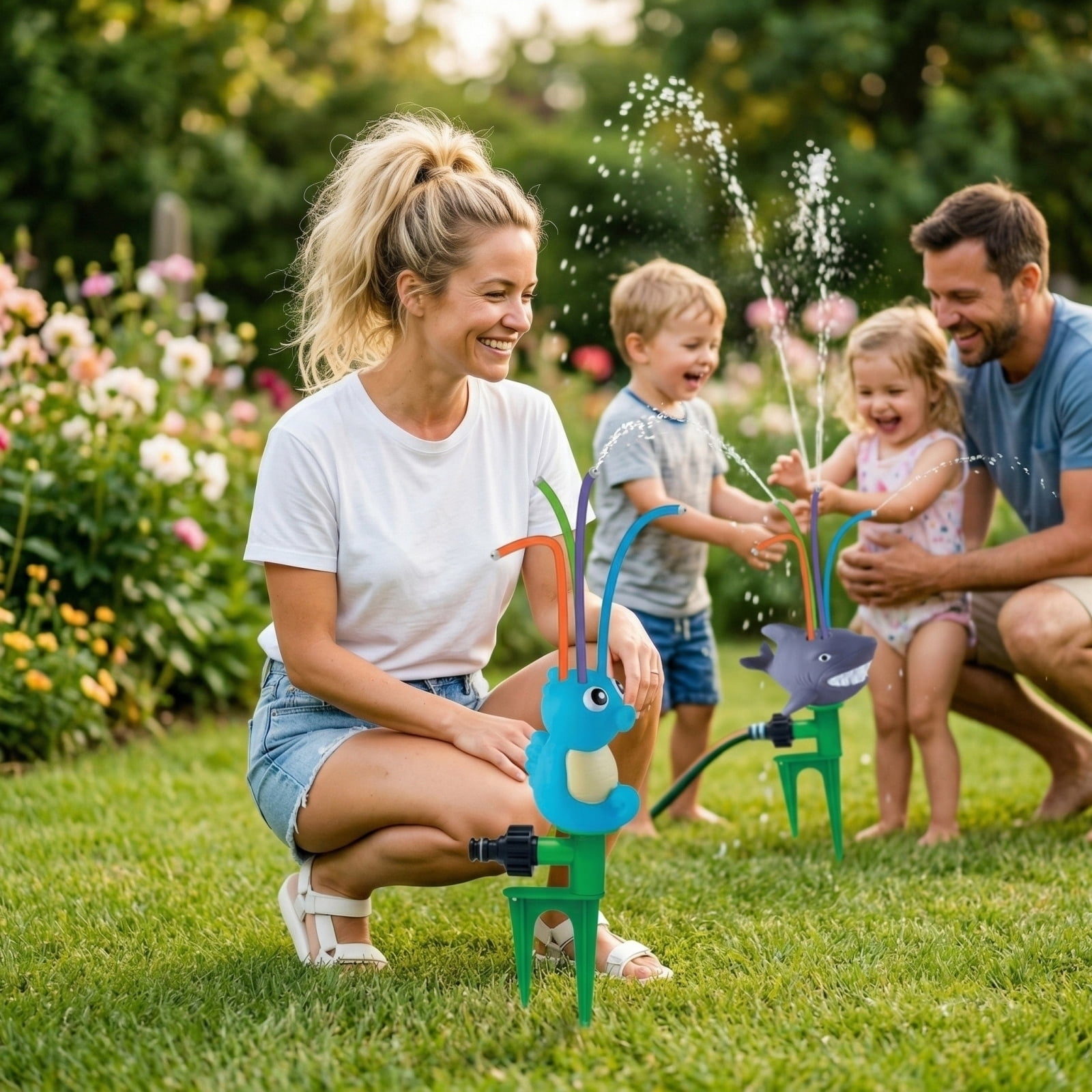 Trampoline Water Sprinkler, Water Sprinkler for Student, Garden Hose Sprayer, 11 in Ground Stake, Outdoor Water Play, Lawn and Garden, Outdoor Play Equipment, Multitone, 1 Pc