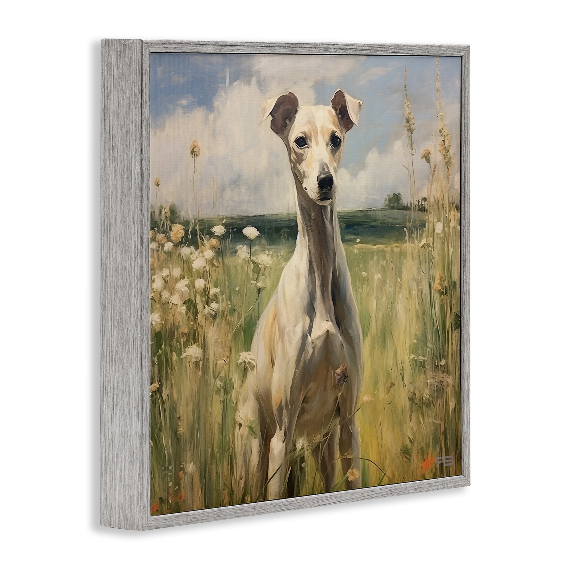 Stupell Industries Greyhound Dog Landscape Landscape Painting Gray Framed Art Print Wall Art, 17 x 17