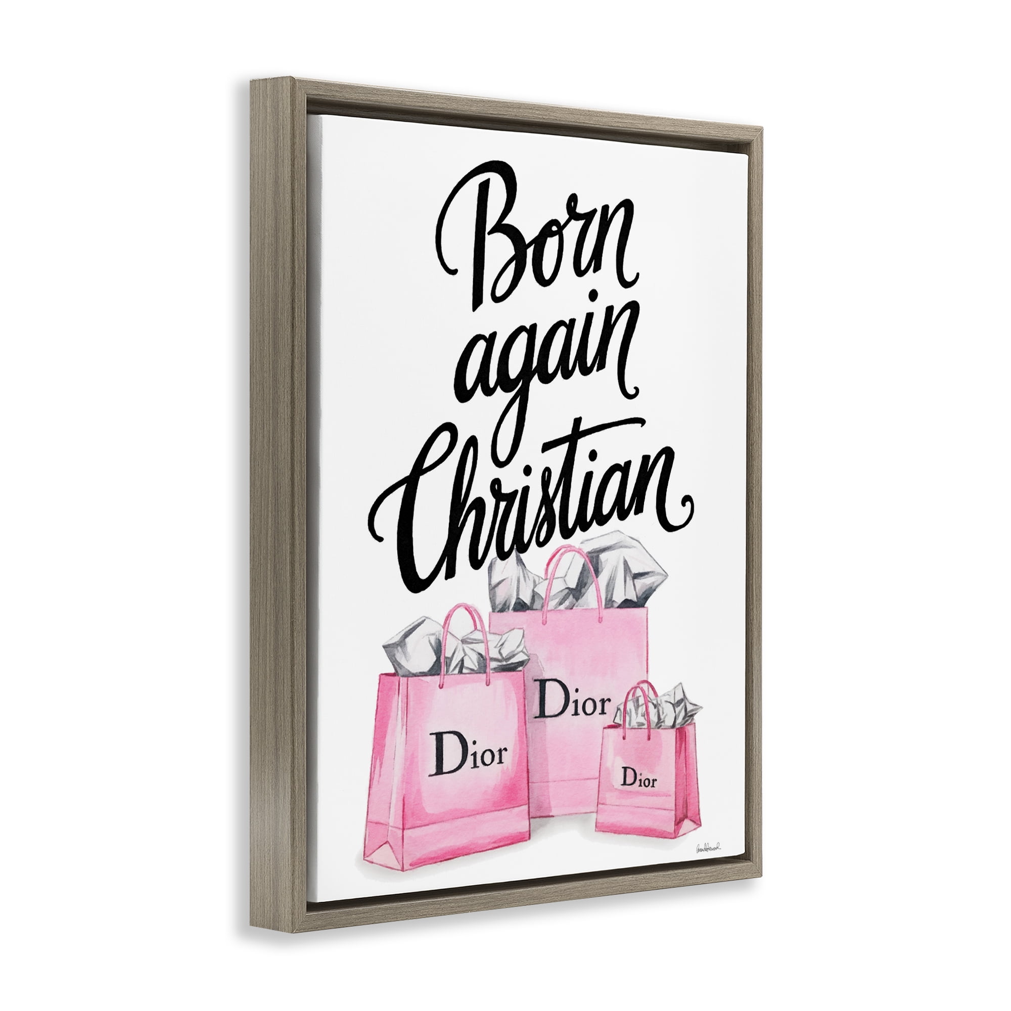 Pink Bags Born Again Christian Brown Framed Floater Canvas Wall Art, design by Amanda Greenwood