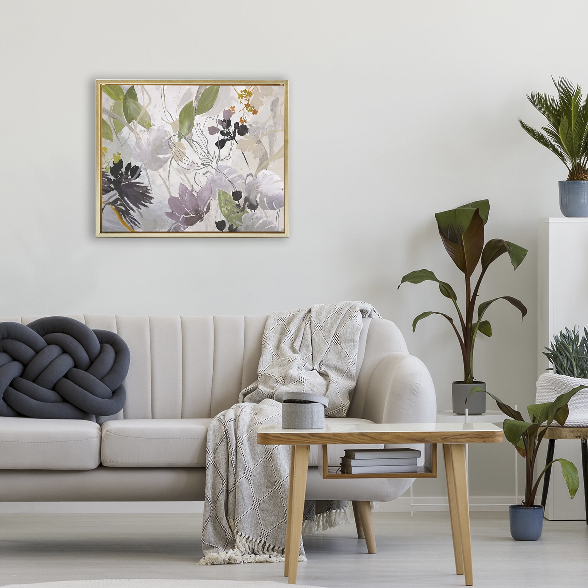 Soft Spring Organic Flora Gold Framed Floater Canvas Wall Art, design by Design Fabrikken