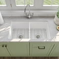 thumbnail image 3 of 32 in. L x 19 in. W White Fireclay Rectangular Double Bowl Undermount Kitchen Sink with Bottom Grid and Basket Strainer, 3 of 14