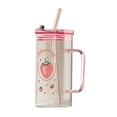 thumbnail image 2 of 2PC Bow Shaped Square Transparent Glass Cup with Lid Straw and Handle Heat Resistant Glass Tumbler Suitable for for Water Juice Iced Coffee Milk Tea, 2 of 6