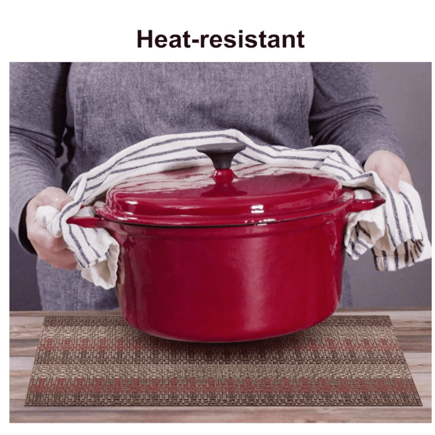 Placemats Set of 6, Red Vinyl Placemat for Dining Table, Home, Kitchen, Office and Outdoor