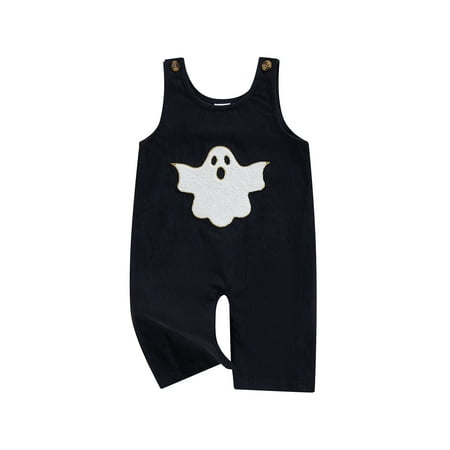 

Loalirando Toddler Halloween Overall Jumpsuit Ghost Embroidery Sleeveless Romper