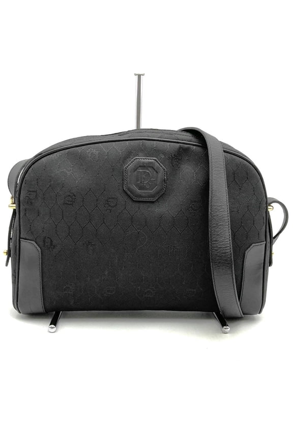 Pre-Owned Christian Dior Dior shoulder bag, honeycomb pattern, canvas/leather, black, women's.