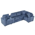thumbnail image 6 of 120.5" L-shaped Convertible Sofa Bed Modular Sectional Sofa Reversible Sleeper with Pull-Out Bed, Cup Holders, and Ample Storage Space for Living Room (Blue), 6 of 11