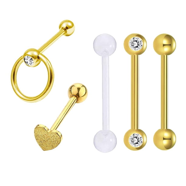 5 Unids 14G Crystal Eyebrow Labret Barras Tachas De De Oreja, Pendientes De Aro De Hélice - Oro, 14g Yuyangstore Joyas para el cuerpo Mujeres perforadas 14 g