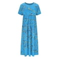 thumbnail image 5 of LOVZFMLL Summer Dresses for Women Short Sleeve A-Line Maxi Dresses Casual Floral Boho T-Shirt Dresses Flowy Beach Sundresses with Pockets Sky Blue S, 5 of 5