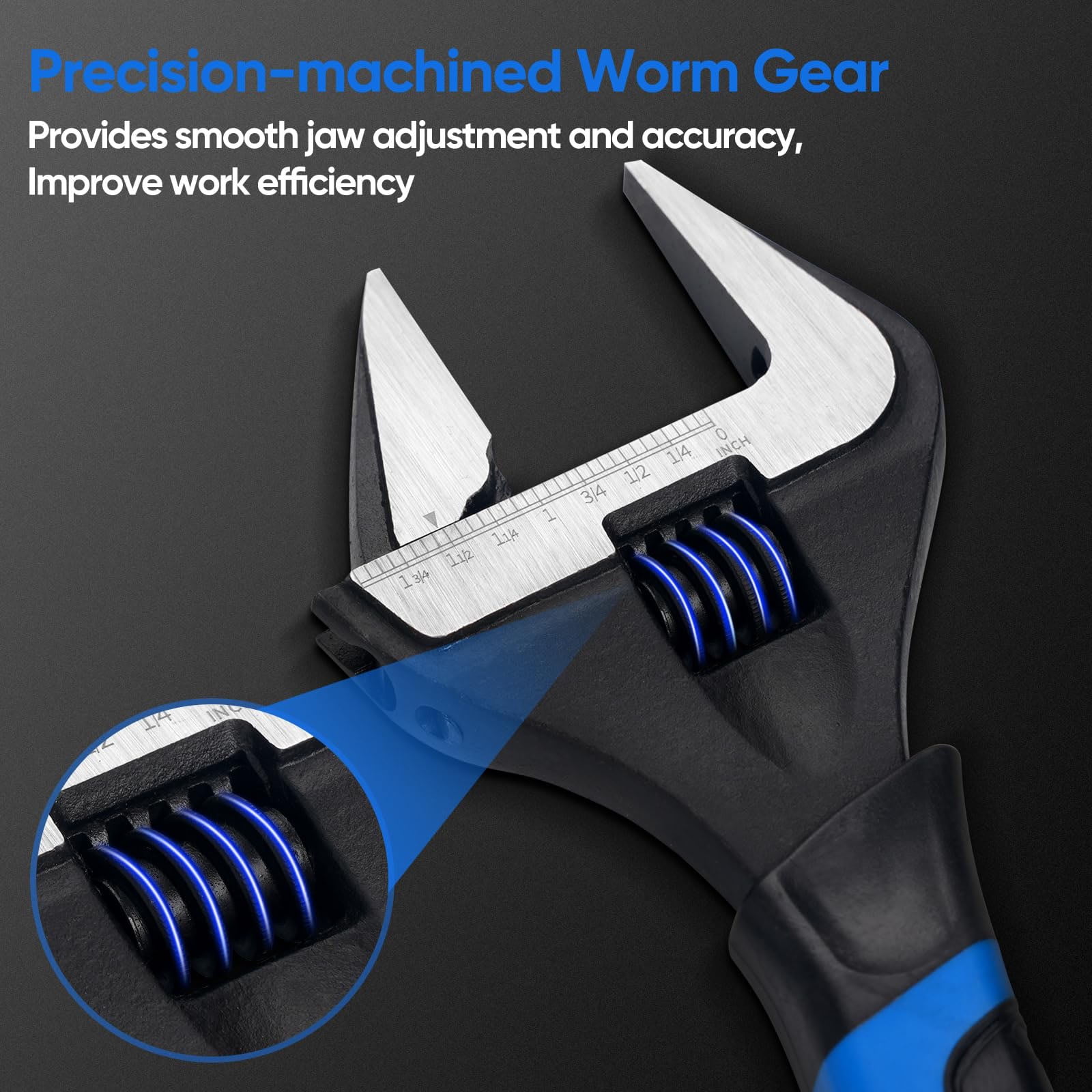 2 Pcs Wide Opening Adjustable Wrench Set, 6 Inch & 10 Inch Deep Jaw Wrenches, for Home, Garage, and Workshop DIY