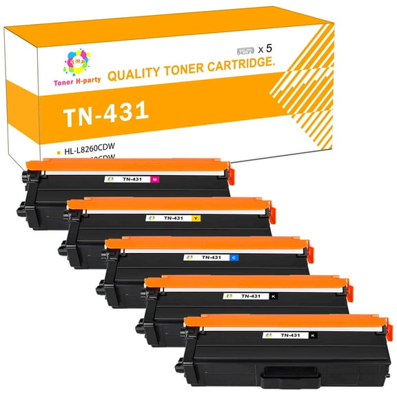 Toner H-Party Compatible Toner Cartridge for Brother TN-431BK TN-431C TN-431M TN-431Y for Use with HL-L8260CDW L8360CDW L8360CDWT, MFC-L8610CDW L8900CD (2*Black, Cyan, Magenta, Yellow,5-Pack)
